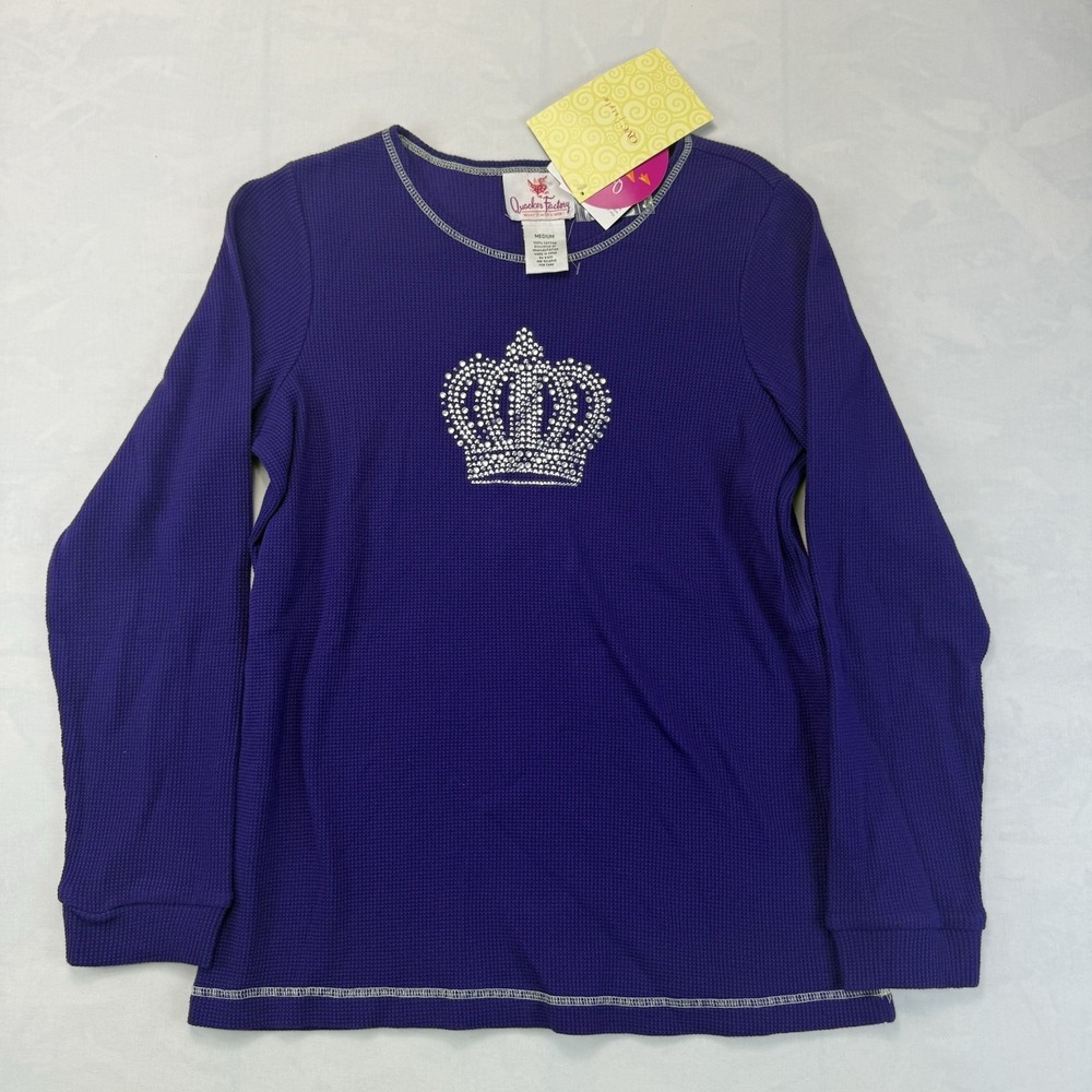 Quacker Factory Women's M Purple Rhinestone Crown Thermal Long Sleeve Top NWT